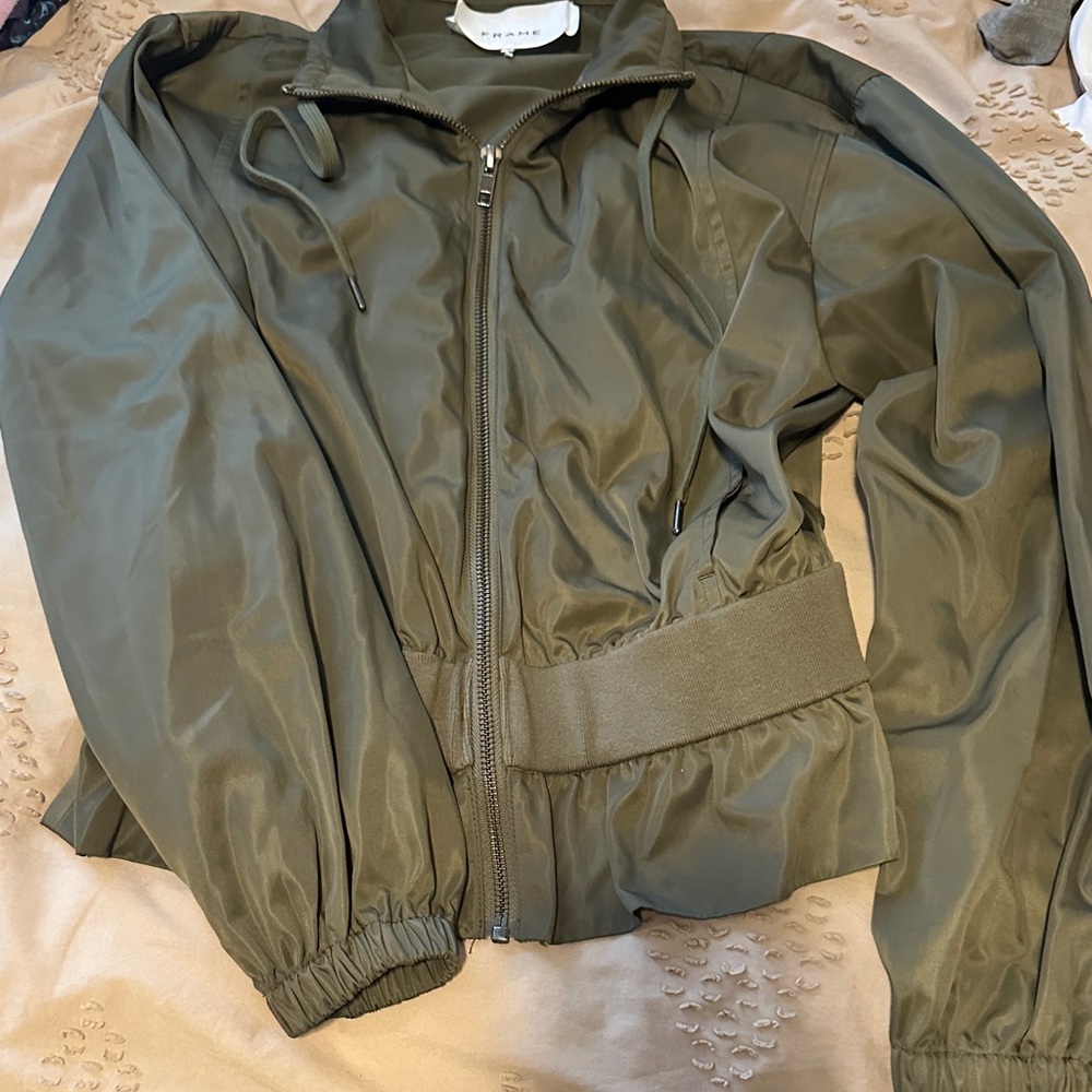 Frame Denim Olive Zip-Front Bomber Jacket